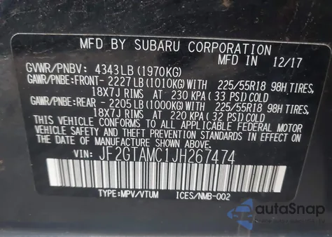 2018 Subaru Crosstrek 2.0I Limited z USA, uszkodzony, nr VIN JF2GTAMC1JH267474